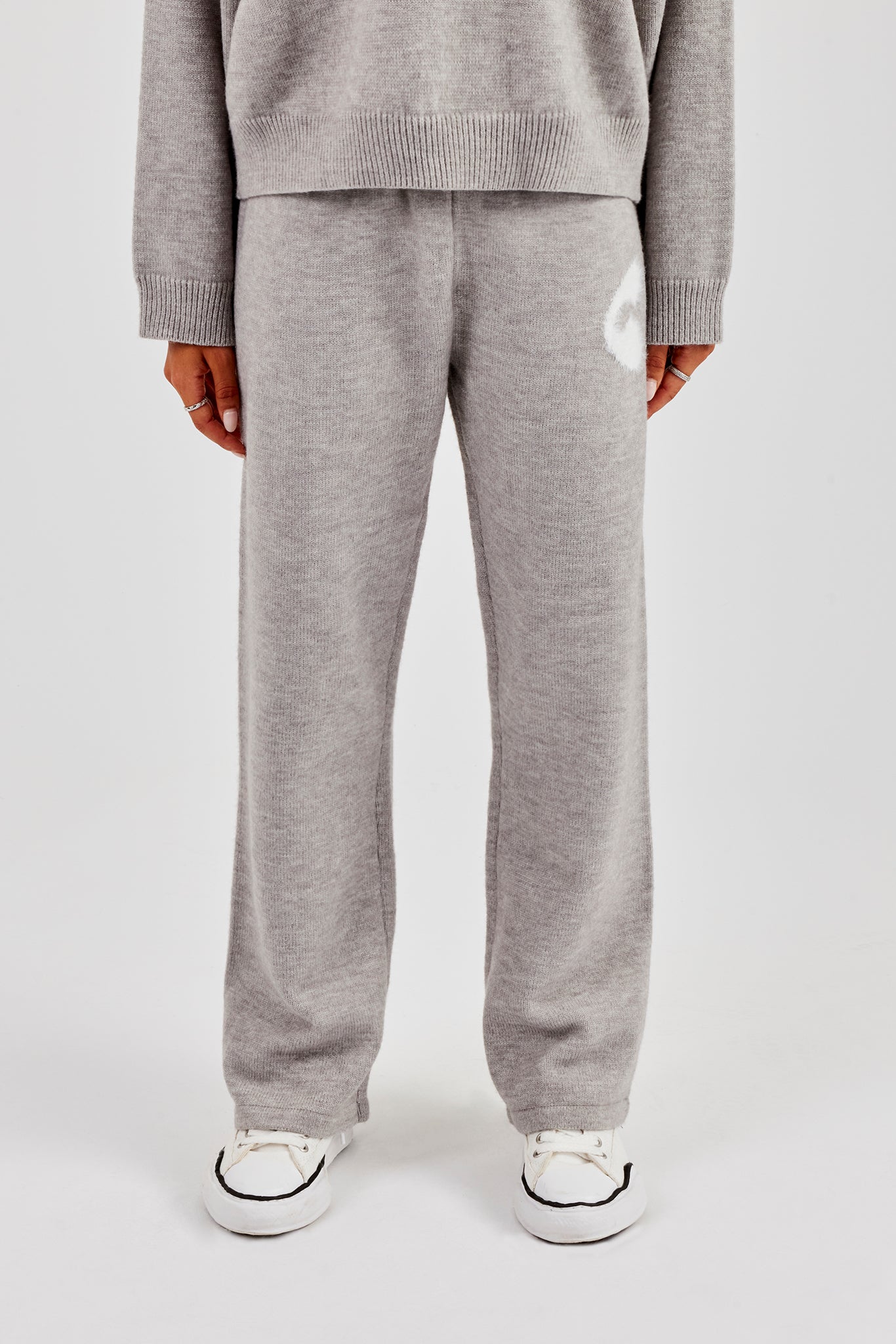 Fluffy Intarsia Wide Leg Jogger - Grey